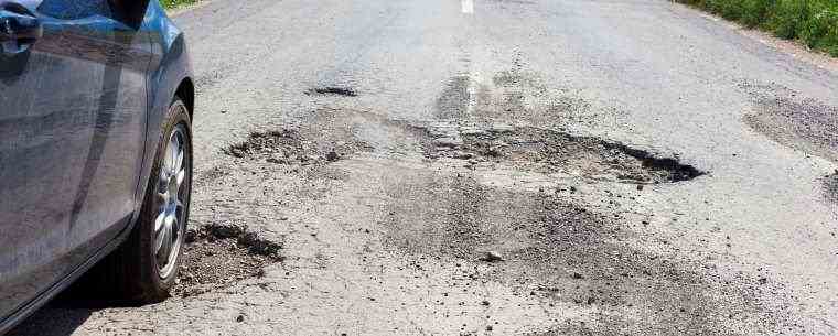 damaged road with potholes