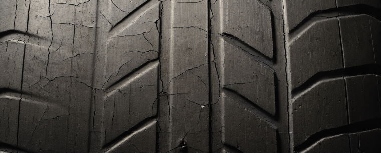 Close up image of a cracked tyre