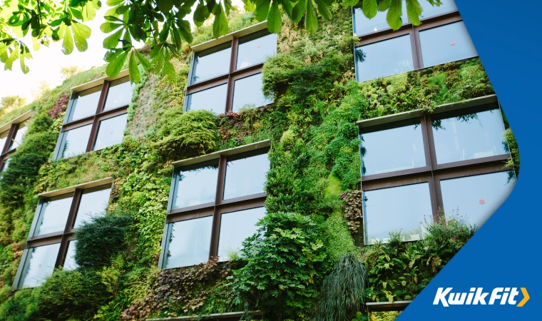 Verdant living wall as part of building cladding  helping the local environment with air filtration.