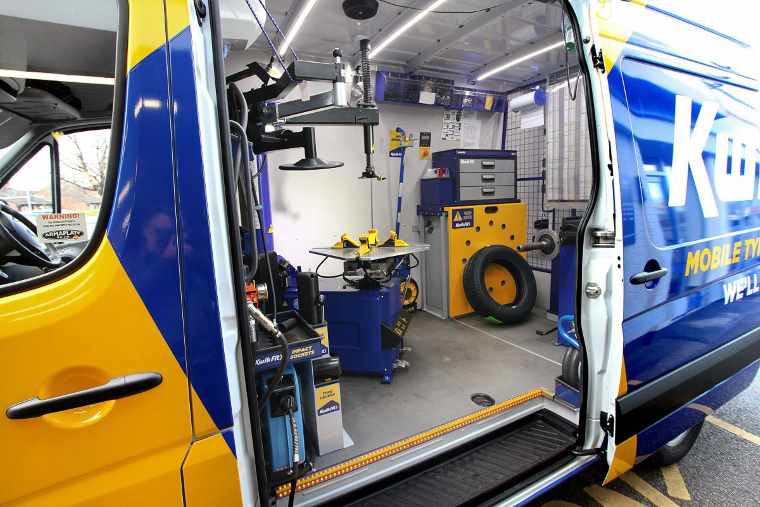 Equipment inside a mobile tyre fitting van