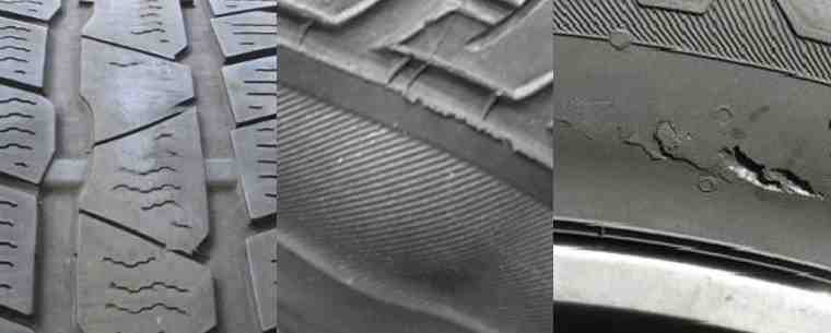 montage of worn and damaged tyres