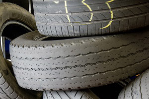 Worn tyres in stack