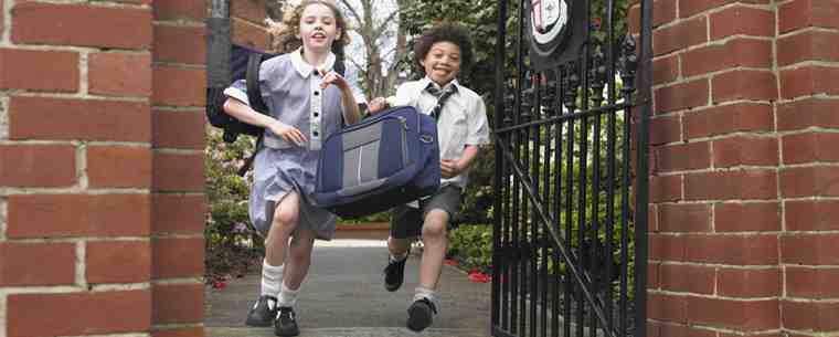 children running to school