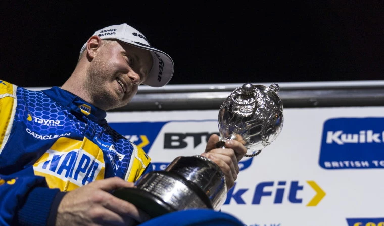 Ash Sutton from NAPA Racing UK after winning the 2023 British Touring Car Championship.