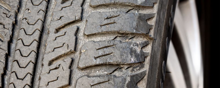 Close up of a worn tyre tread