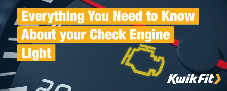 Blog banner showing a close up of a check engine light in yellow, with text showing the title of the piece.
