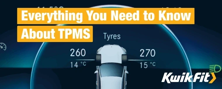 An animated screen shows the 4 tyres pressures on a vehicle using TPMS.