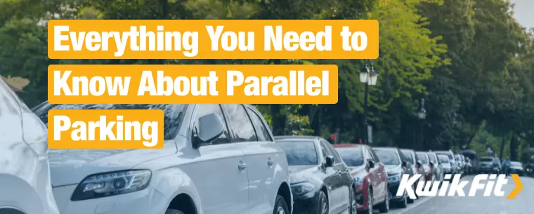 A line of vehicles are parked on the street. Text reads, 'Everything You Need to Know About Parallel Parking'.