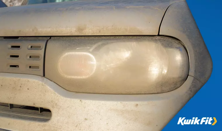 Old, dirty, and yellowed headlight covers obscuring the strength of the headlights.