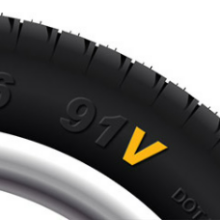 An up close vector image of a tyre with writing on it which includes the writing 225/55 R16 91V