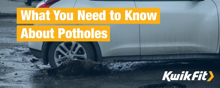 Blog banner showing a car driving through a puddle-filled pothole.